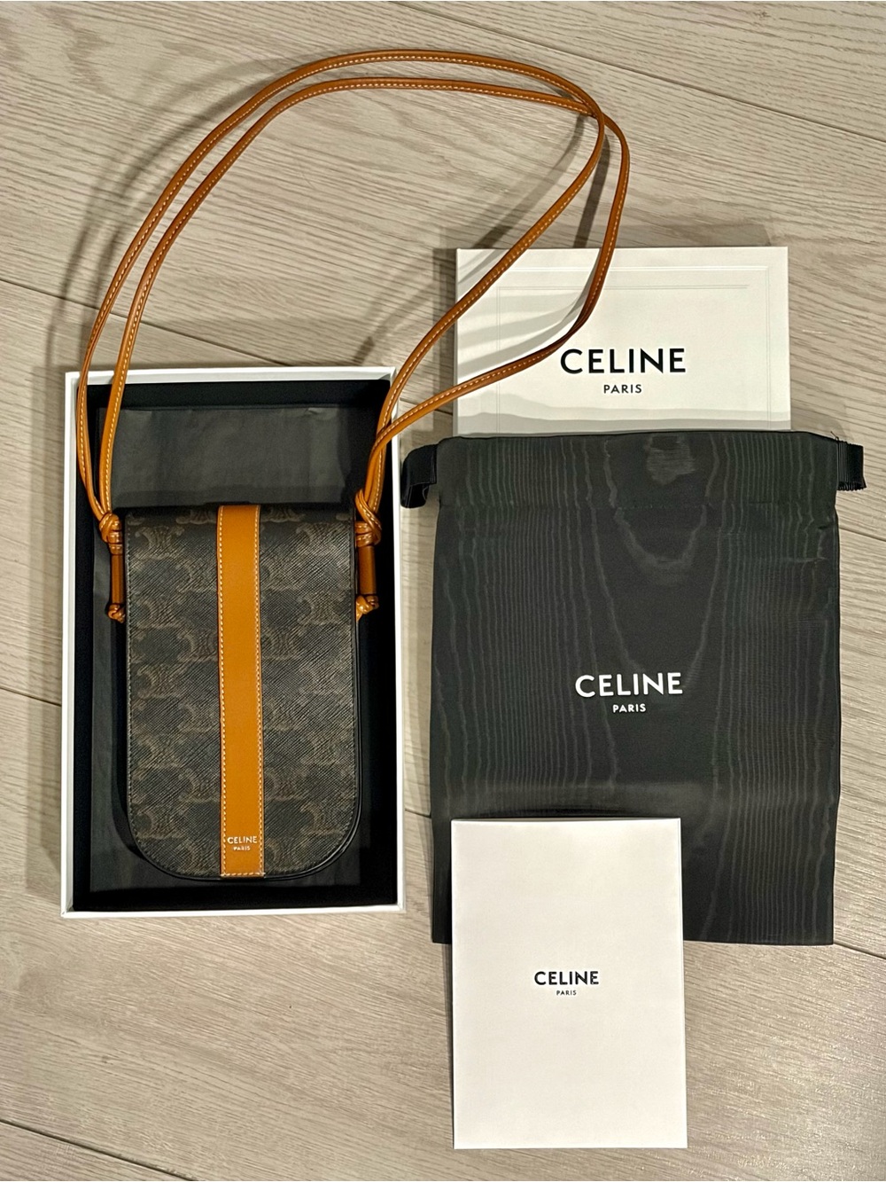 Celine Phone Pouch Rabat in Black & Brown SS2025